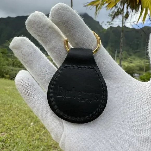 Vintage Burberry Black Leather Key Holder Key Fob Gold-Tone Keyring Authentic - Picture 2 of 6